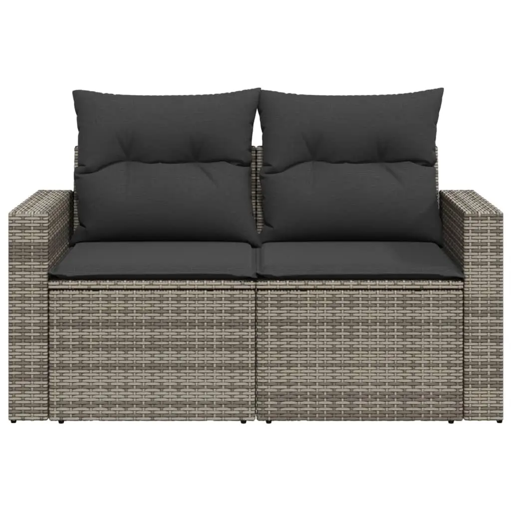 Grey 2-Seater Garden Sofa Poly Rattan Outdoor Furniture with Storage and Cushions