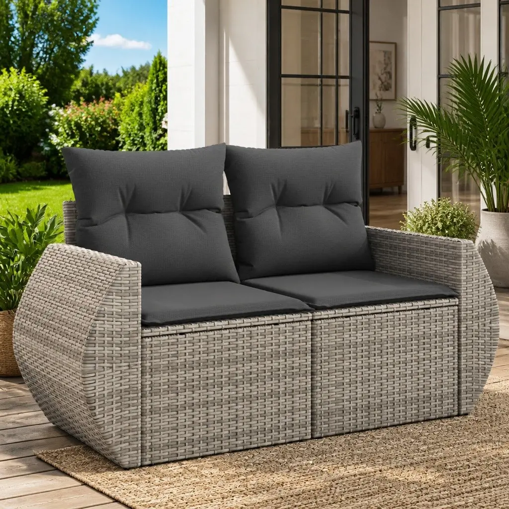 2-Seater Garden Sofa for Outdoor Patio Grey with Cushions and Storage