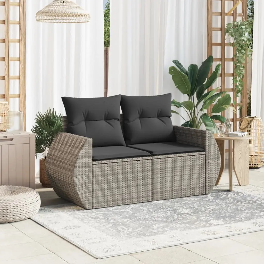 2-Seater Garden Sofa for Outdoor Patio Grey with Cushions and Storage