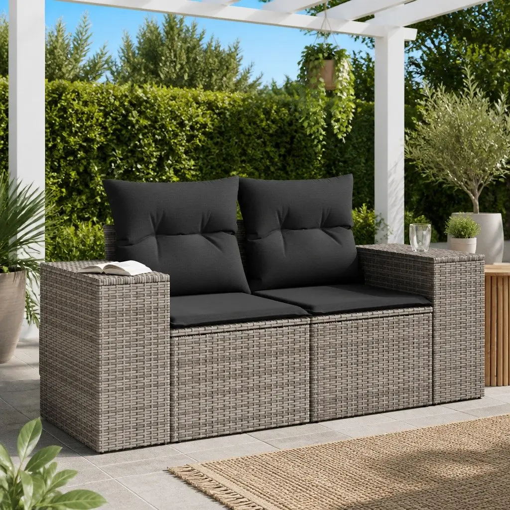 2-Seater Garden Sofa for Outdoor Use with Cushions and Storage Grey