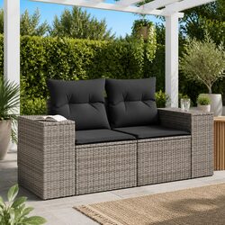 2-Seater Garden Sofa: Grey PE Rattan with Cushions