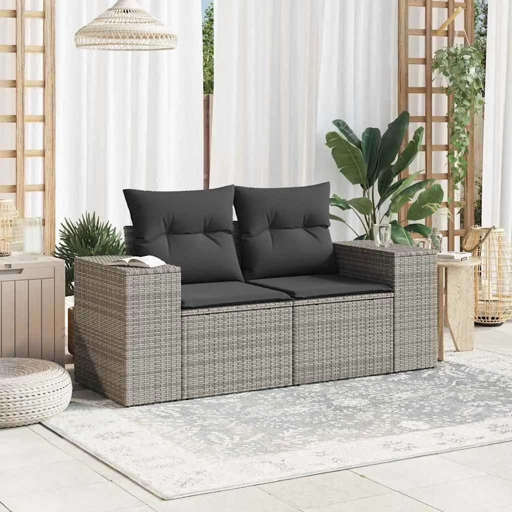 2-Seater Garden Sofa for Outdoor Use with Cushions and Storage Grey