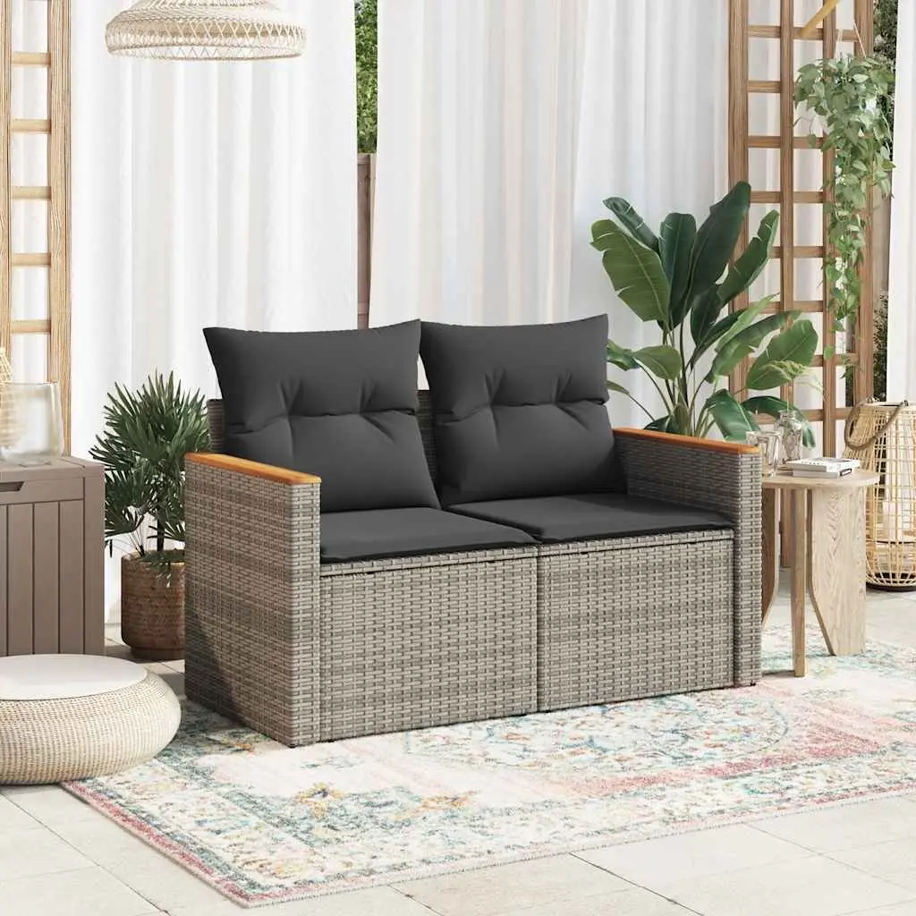 2-Seater Outdoor Garden Sofa for Patio Grey Poly Rattan with Storage