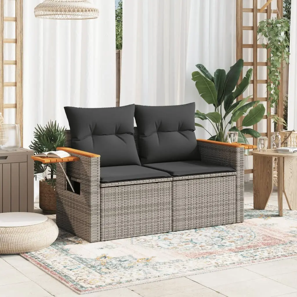 Outdoor Garden Sofa 2-Seater with Cushions Grey Poly Rattan Furniture