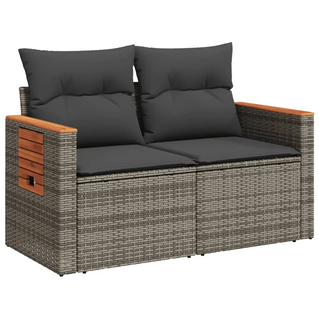 Outdoor Garden Sofa 2-Seater with Cushions Grey Poly Rattan Furniture