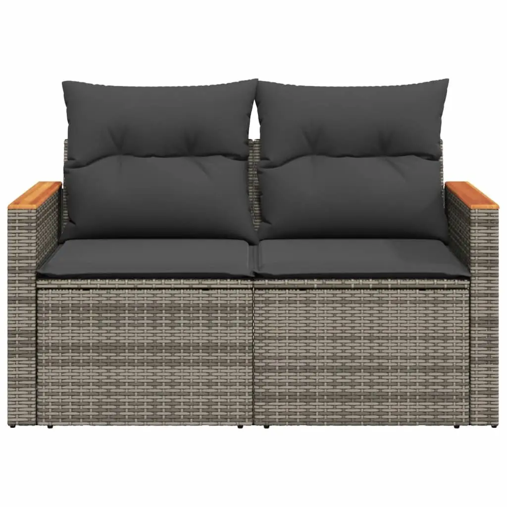Outdoor Garden Sofa 2-Seater with Cushions Grey Poly Rattan Furniture