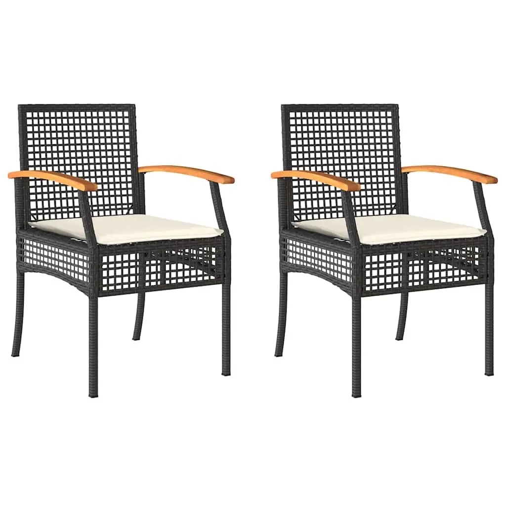Outdoor Garden Chairs Set 2 Piece Black PE Rattan Steel Frame with Cushions