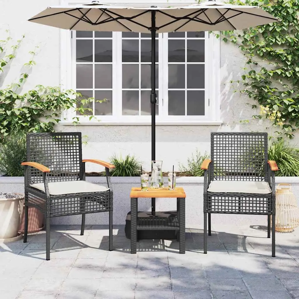 Outdoor Garden Chairs Set 2 Piece Black PE Rattan Steel Frame with Cushions