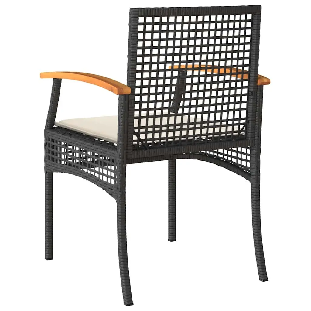 Outdoor Garden Chairs Set 2 Piece Black PE Rattan Steel Frame with Cushions
