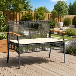 Black Garden Bench with Cushion - Weather-Resistant Design