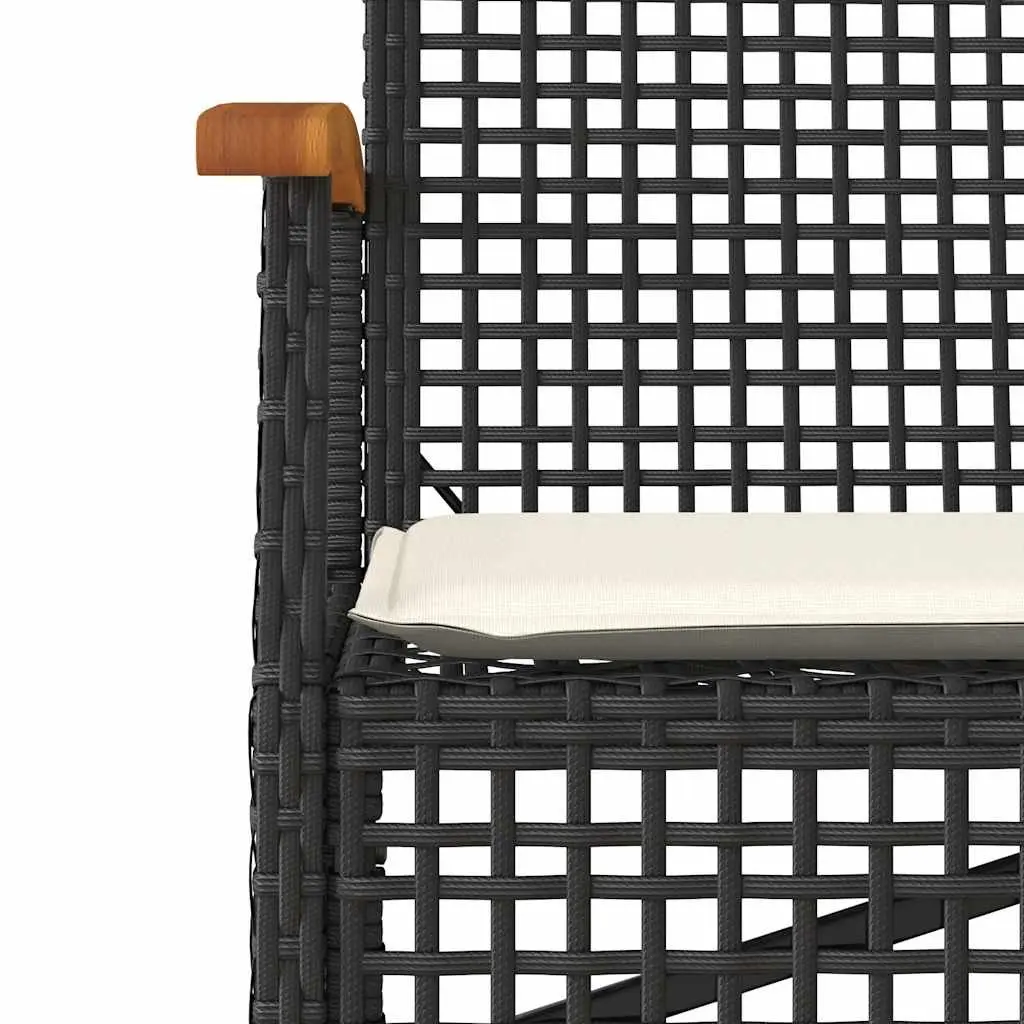 Outdoor Garden Bench Cushioned Black Acacia Wood and Poly Rattan Frame