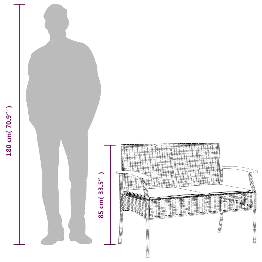 Outdoor Garden Bench Cushioned Black Acacia Wood and Poly Rattan Frame