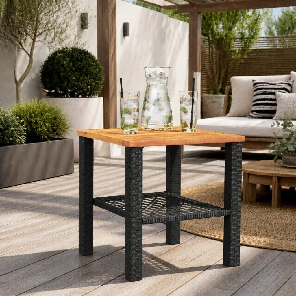 Garden Table Outdoor Furniture Black Poly Rattan Acacia Wood Patio Dining