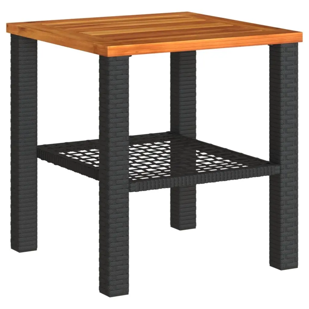 Garden Table Outdoor Furniture Black Poly Rattan Acacia Wood Patio Dining