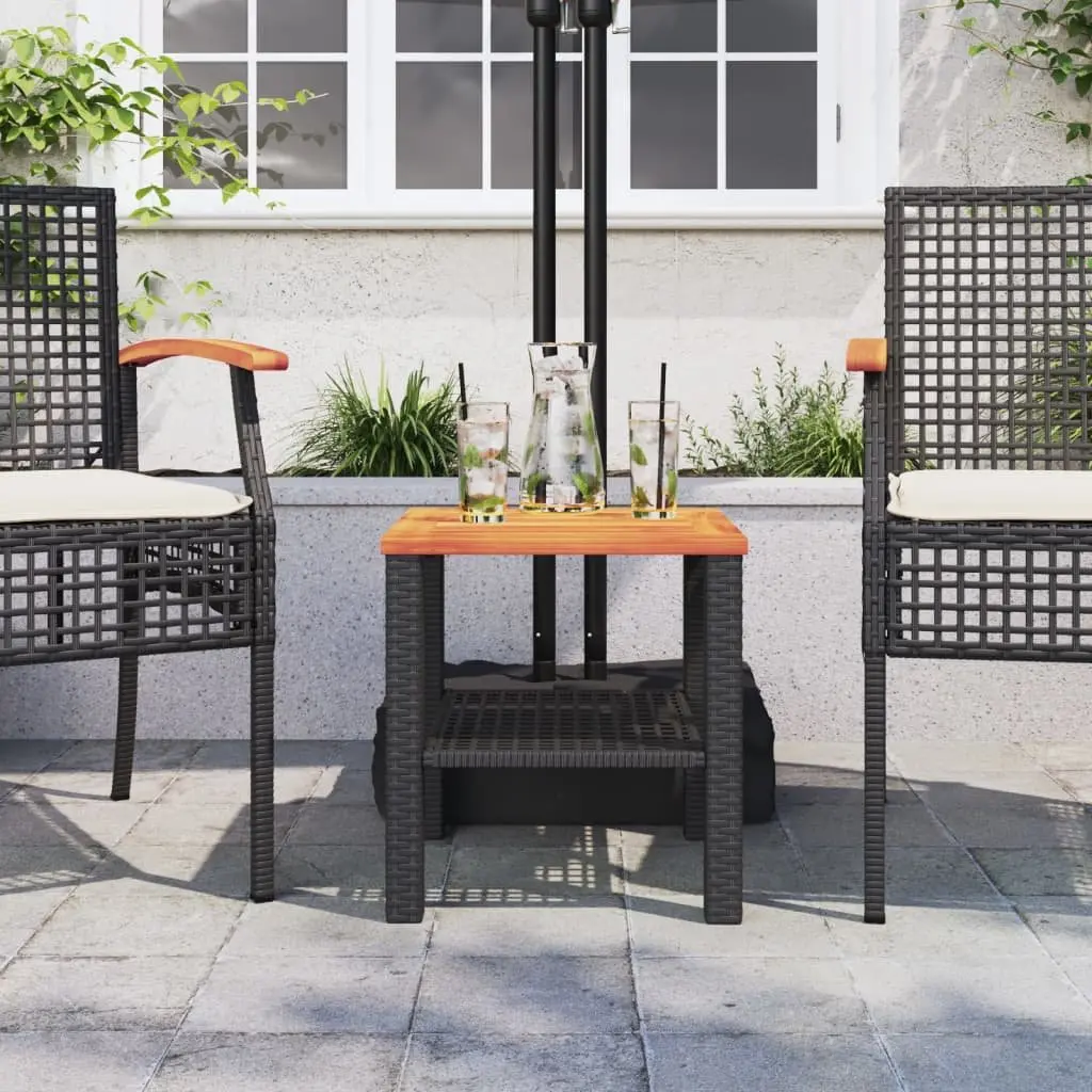 Garden Table Outdoor Furniture Black Poly Rattan Acacia Wood Patio Dining