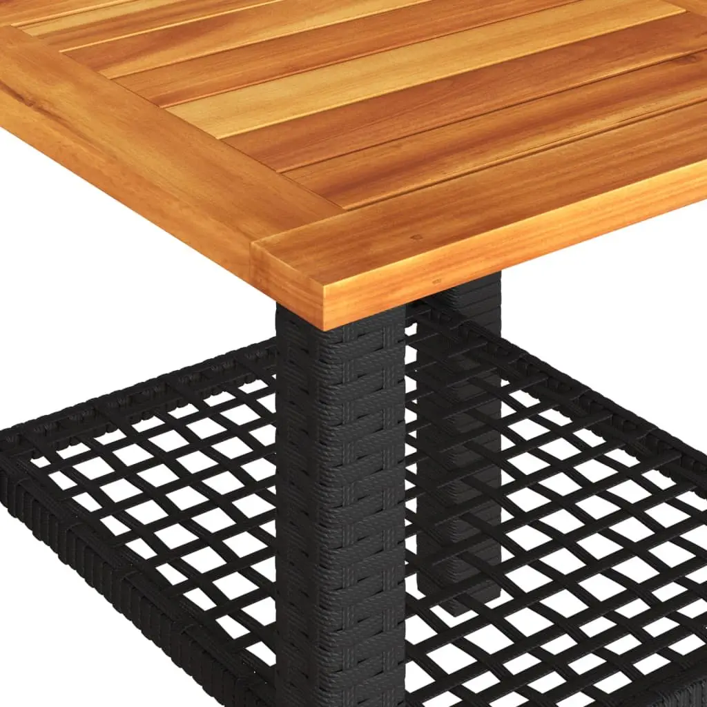 Garden Table Outdoor Furniture Black Poly Rattan Acacia Wood Patio Dining