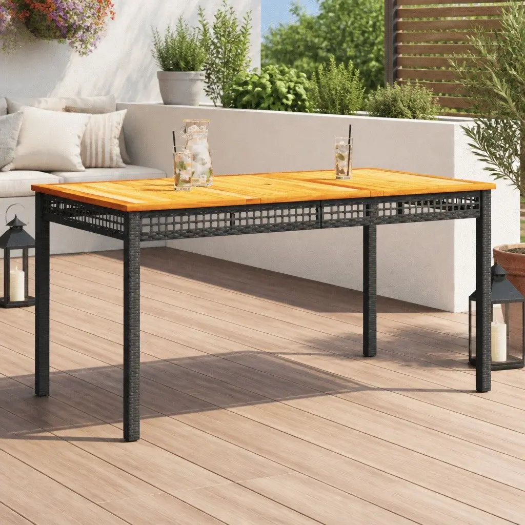 Garden Table Outdoor Use Black 140x80x75cm Poly Rattan Acacia Wood