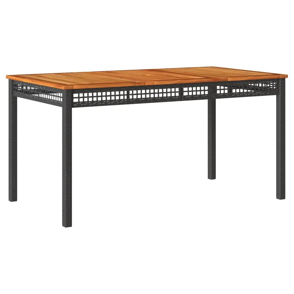 Garden Table Outdoor Use Black 140x80x75cm Poly Rattan Acacia Wood
