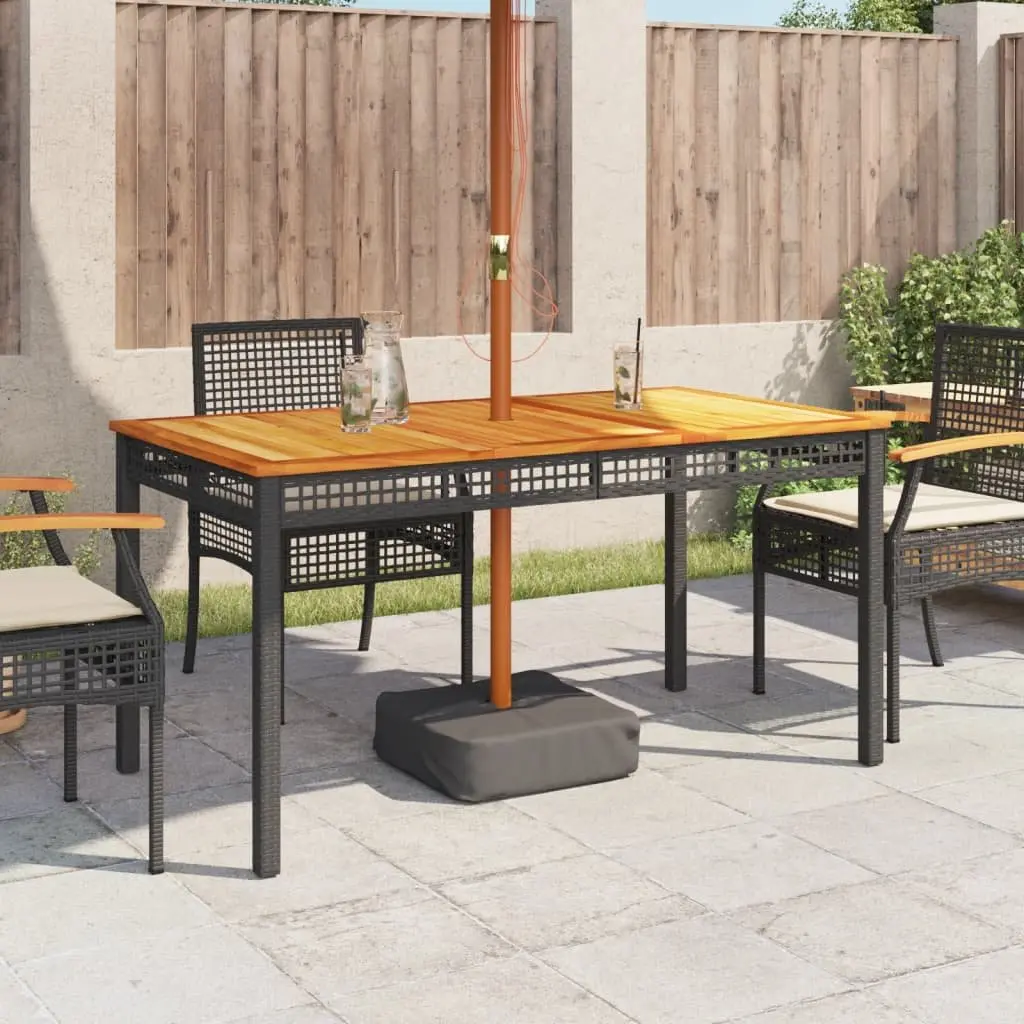 Garden Table Outdoor Use Black 140x80x75cm Poly Rattan Acacia Wood