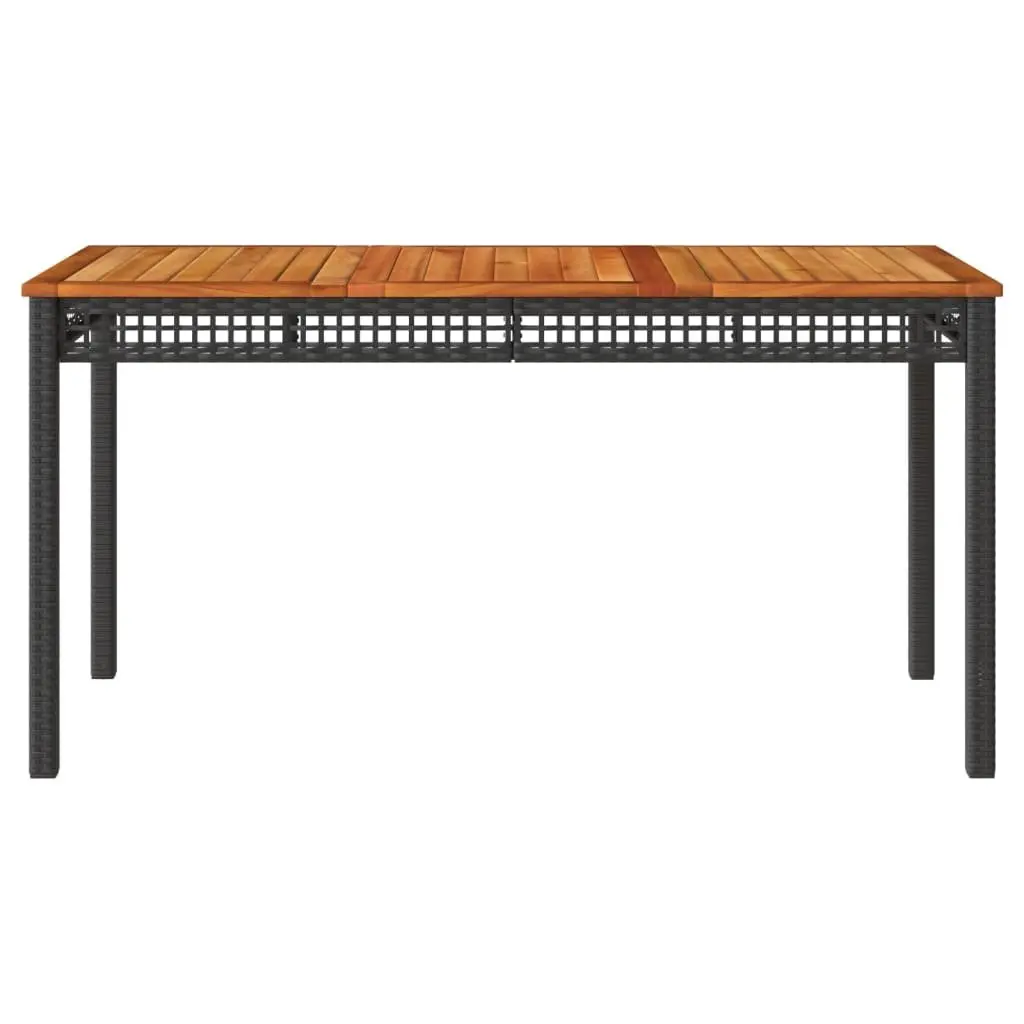 Garden Table Outdoor Use Black 140x80x75cm Poly Rattan Acacia Wood