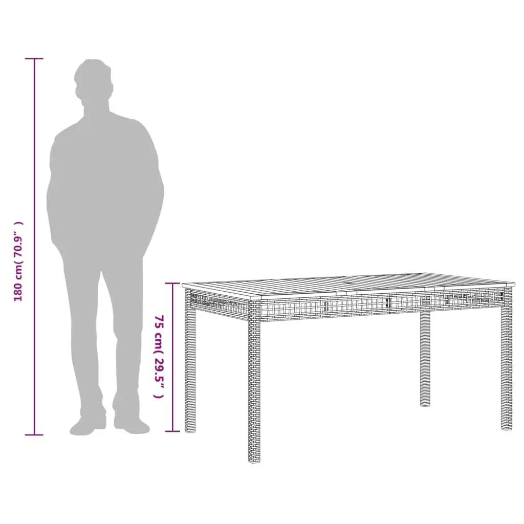 Garden Table Outdoor Use Black 140x80x75cm Poly Rattan Acacia Wood