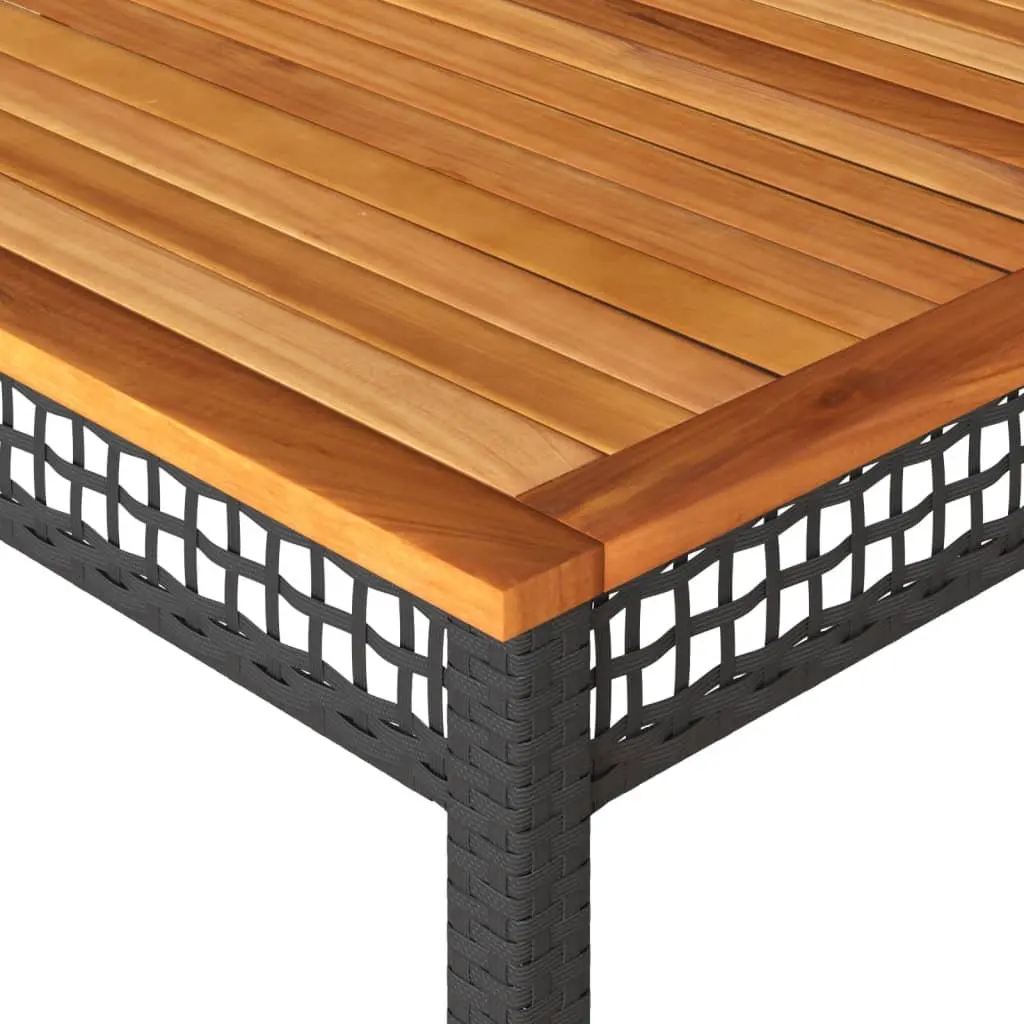 Garden Table Outdoor Furniture Black Poly Rattan Acacia Wood Patio Dining
