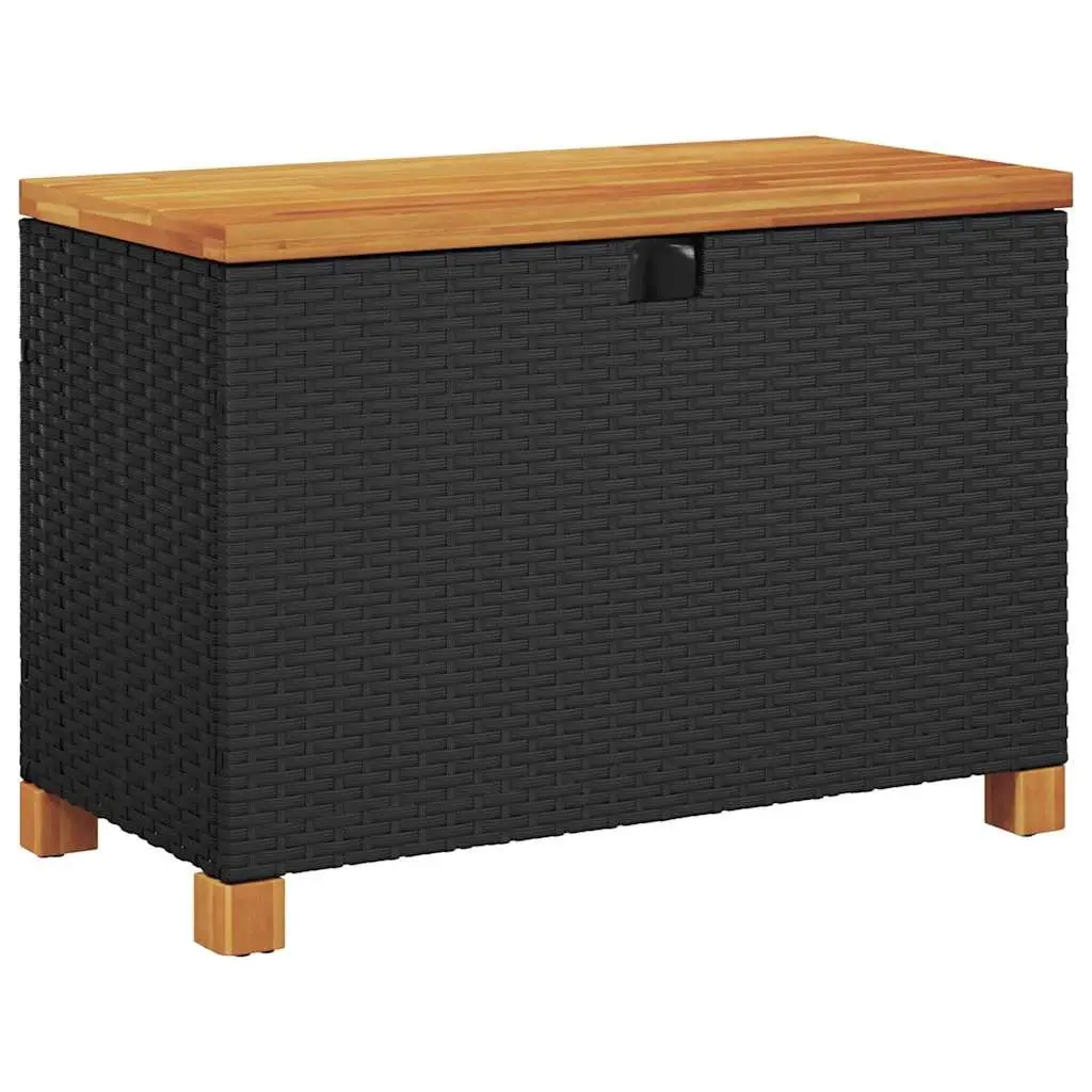 Garden Storage Box Outdoor Patio Bench Seat 80x40x48cm Black PE Rattan Acacia