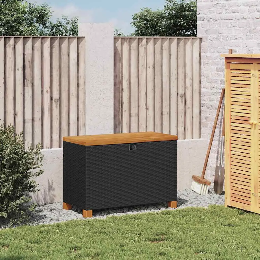 Garden Storage Box Outdoor Patio Bench Seat 80x40x48cm Black PE Rattan Acacia