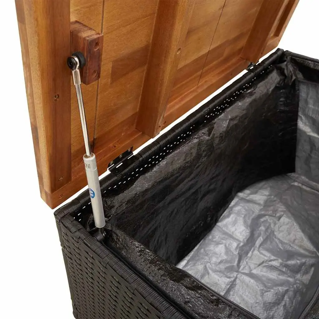 Garden Storage Box Outdoor Patio Bench Seat 80x40x48cm Black PE Rattan Acacia