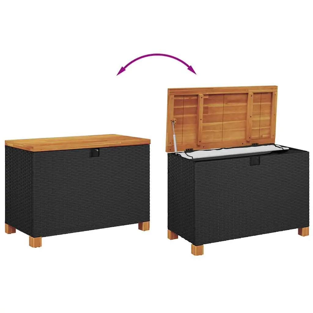 Garden Storage Box Outdoor Patio Bench Seat 80x40x48cm Black PE Rattan Acacia