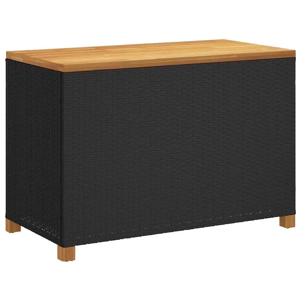 Garden Storage Box Bench Outdoor Patio Black Poly Rattan Acacia Wood 110 x 55 x 63 cm