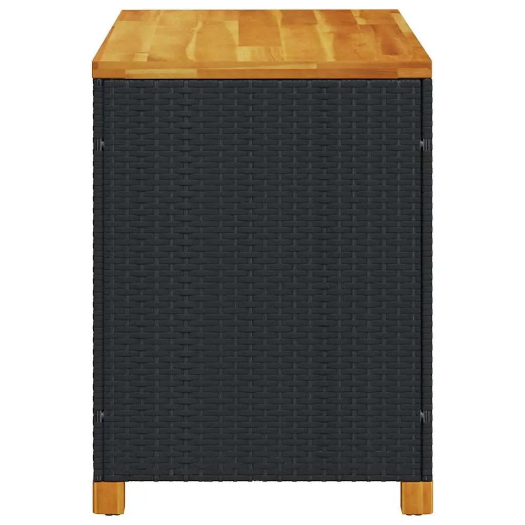Garden Storage Box Bench Outdoor Patio Black Poly Rattan Acacia Wood 110 x 55 x 63 cm