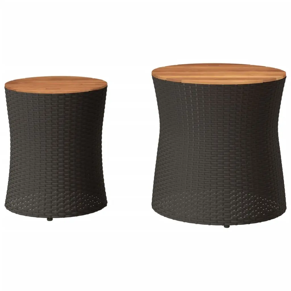 Garden Side Tables Outdoor Patio Furniture 2 Pieces Black Poly Rattan Wooden Top