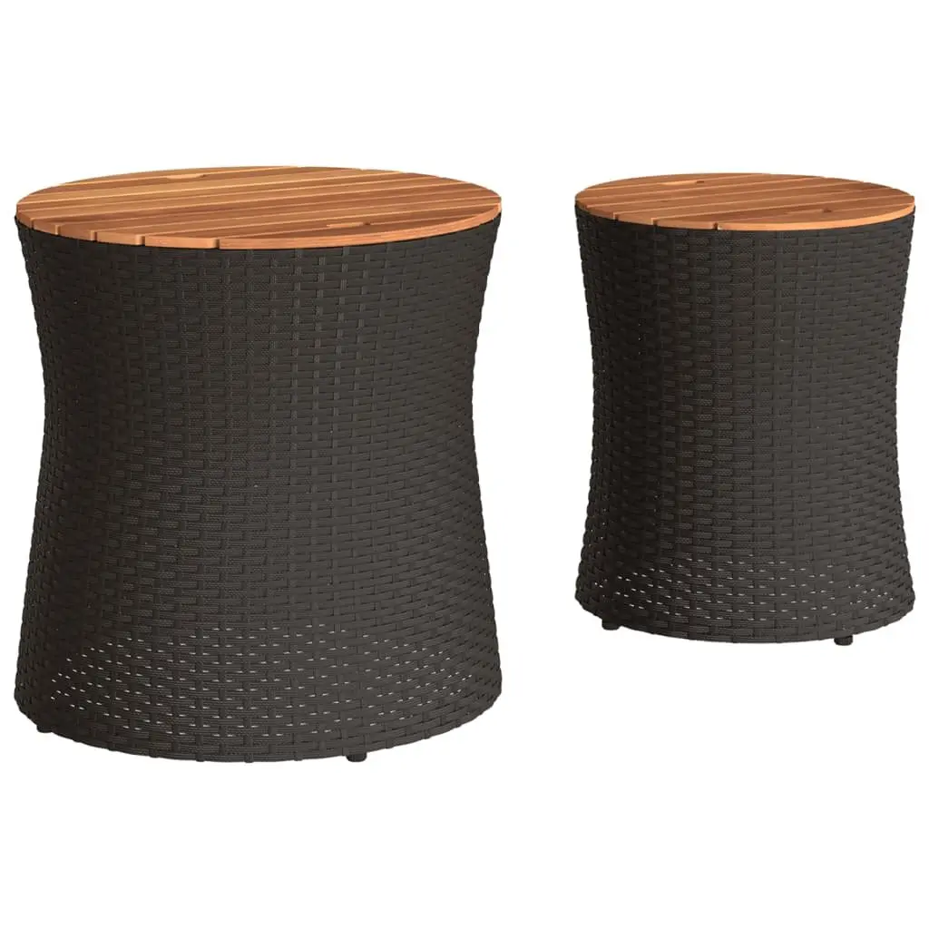 Garden Side Tables Outdoor Patio Furniture 2 Pieces Black Poly Rattan Wooden Top
