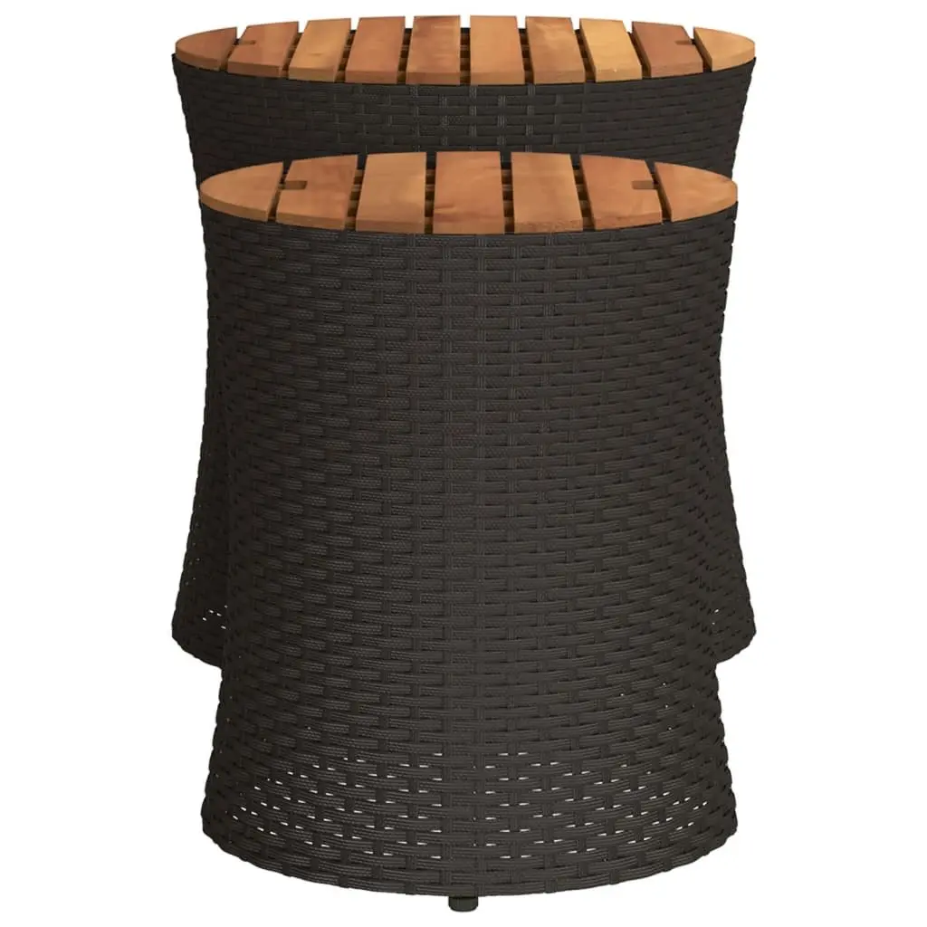 Garden Side Tables Outdoor Patio Furniture 2 Pieces Black Poly Rattan Wooden Top
