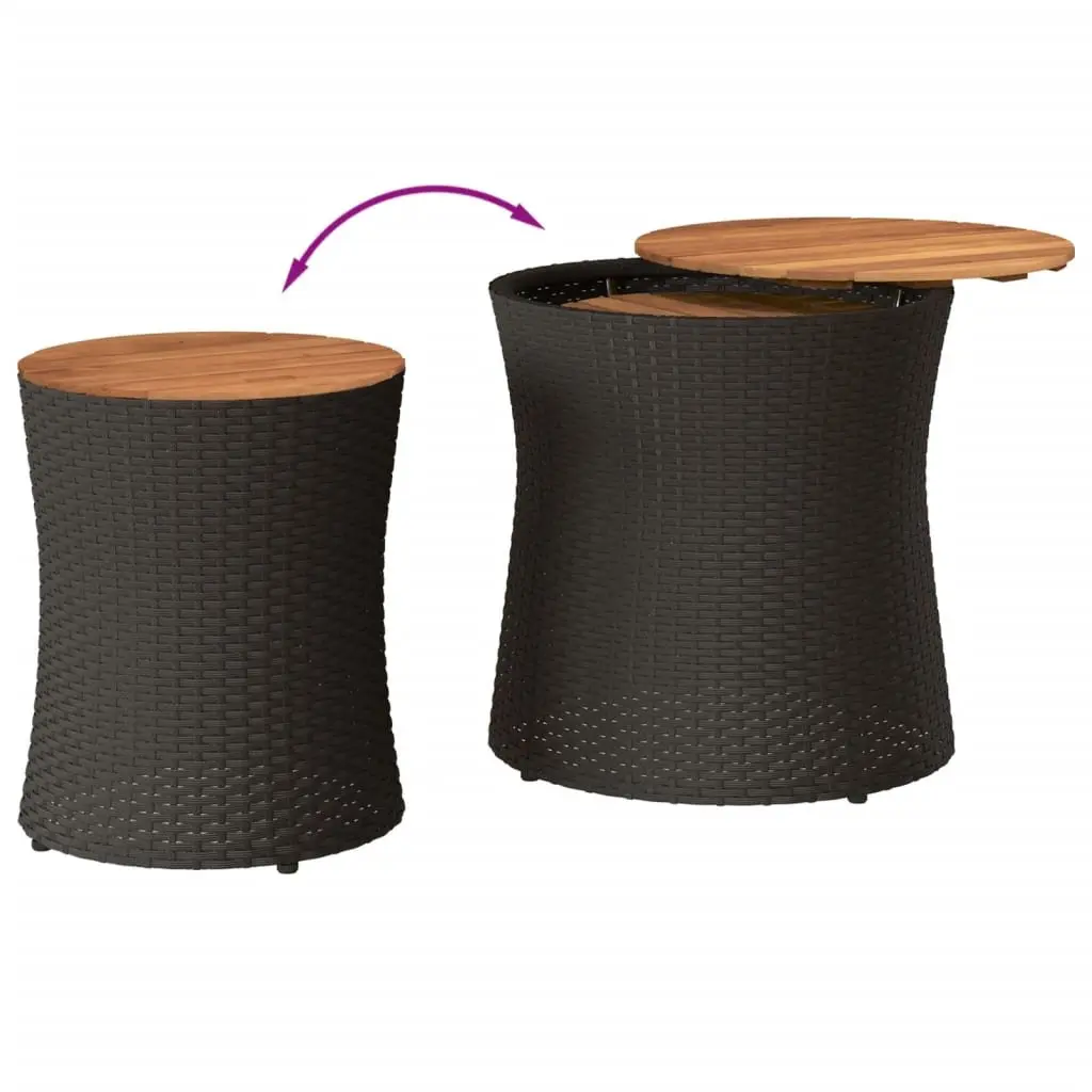 Garden Side Tables Outdoor Patio Furniture 2 Pieces Black Poly Rattan Wooden Top