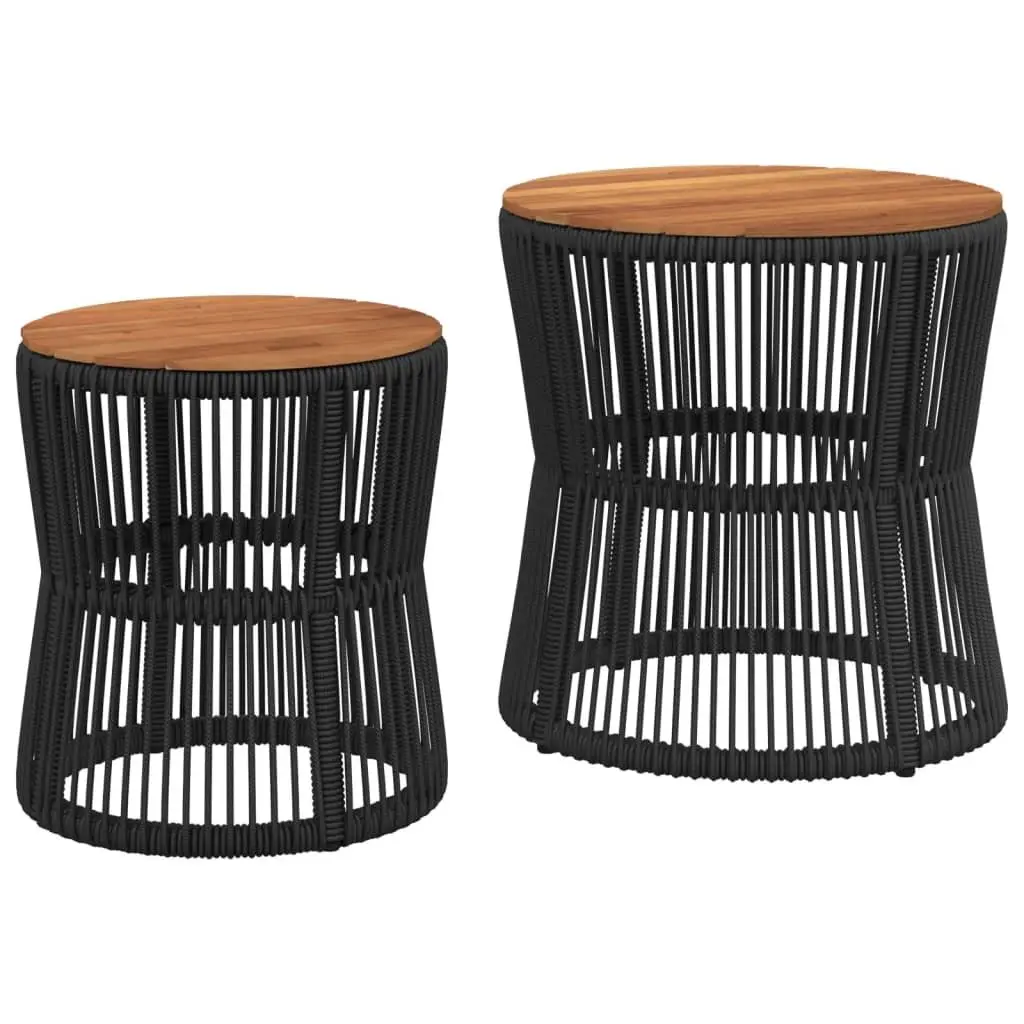 Garden Side Tables Outdoor Use 2 Piece Black Poly Rattan Acacia Wood Top