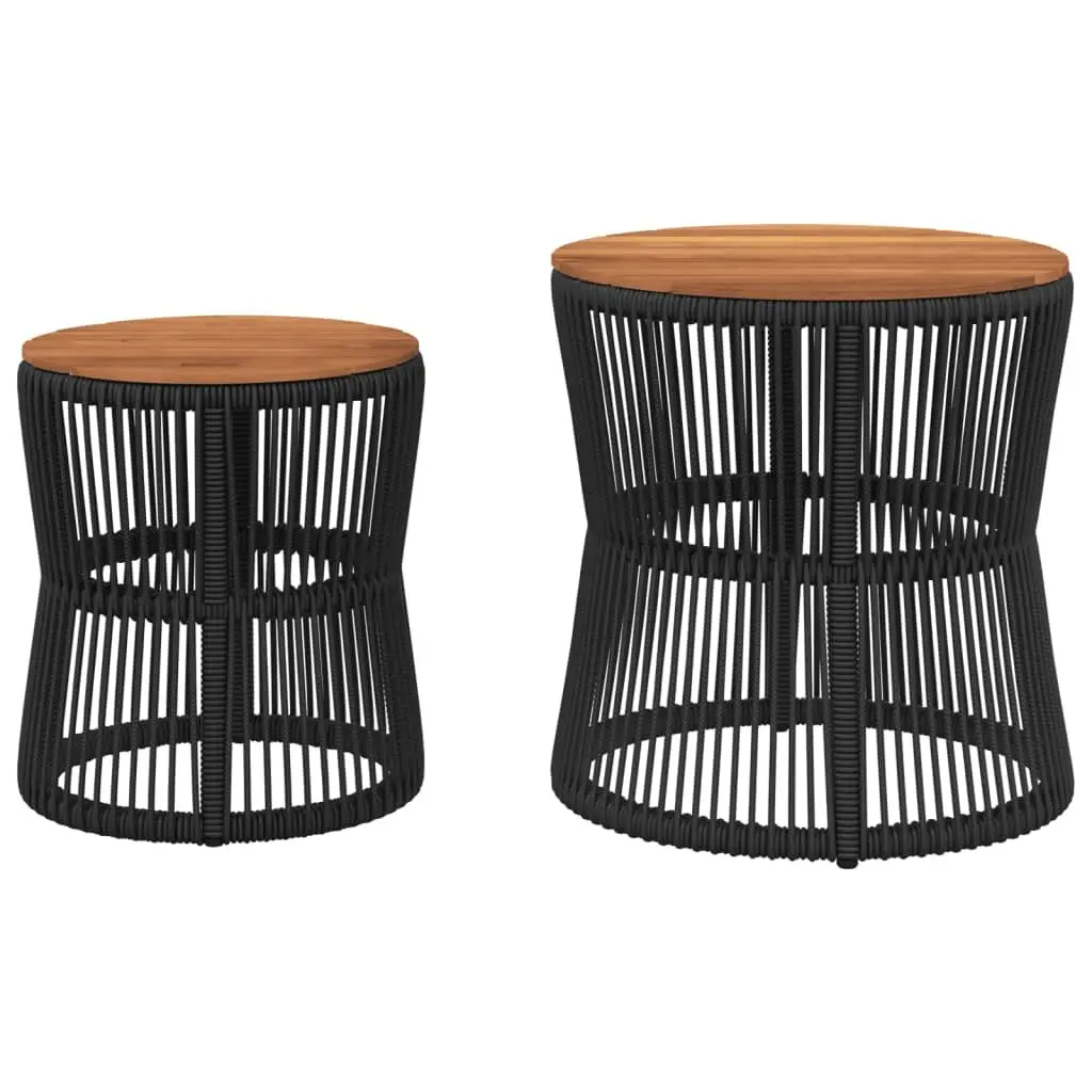 Garden Side Tables Outdoor Use 2 Piece Black Poly Rattan Acacia Wood Top