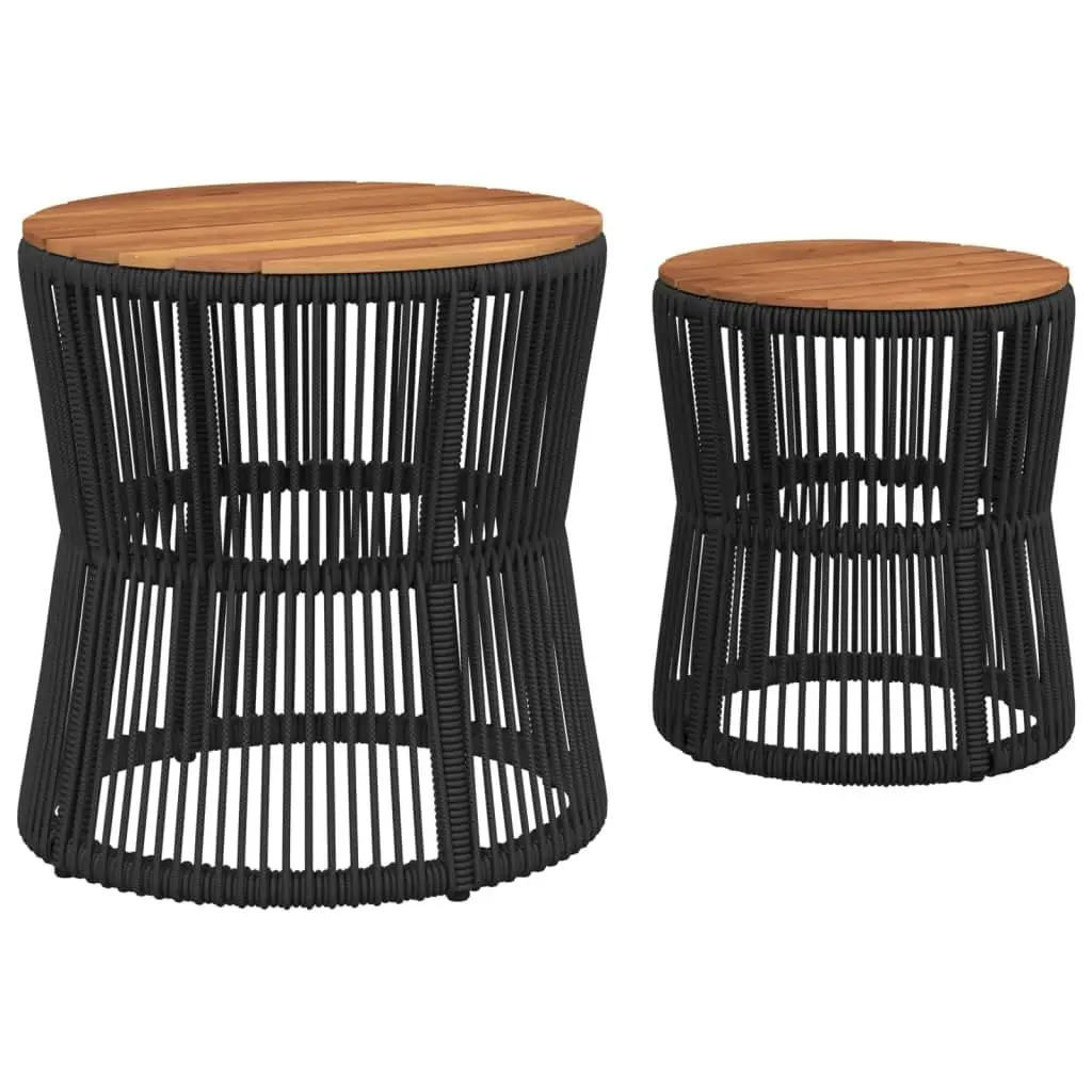 Garden Side Tables Outdoor Use 2 Piece Black Poly Rattan Acacia Wood Top