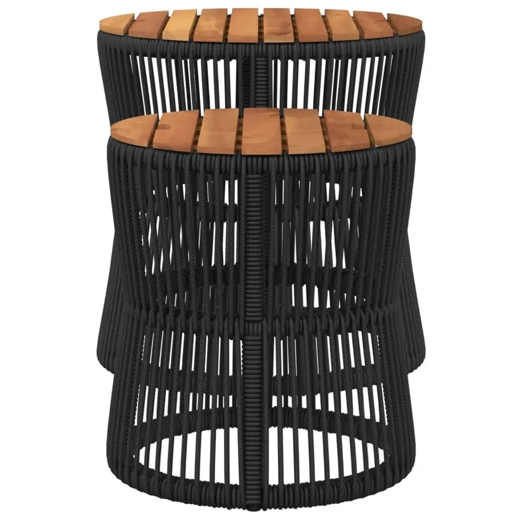 Garden Side Tables Outdoor Use 2 Piece Black Poly Rattan Acacia Wood Top