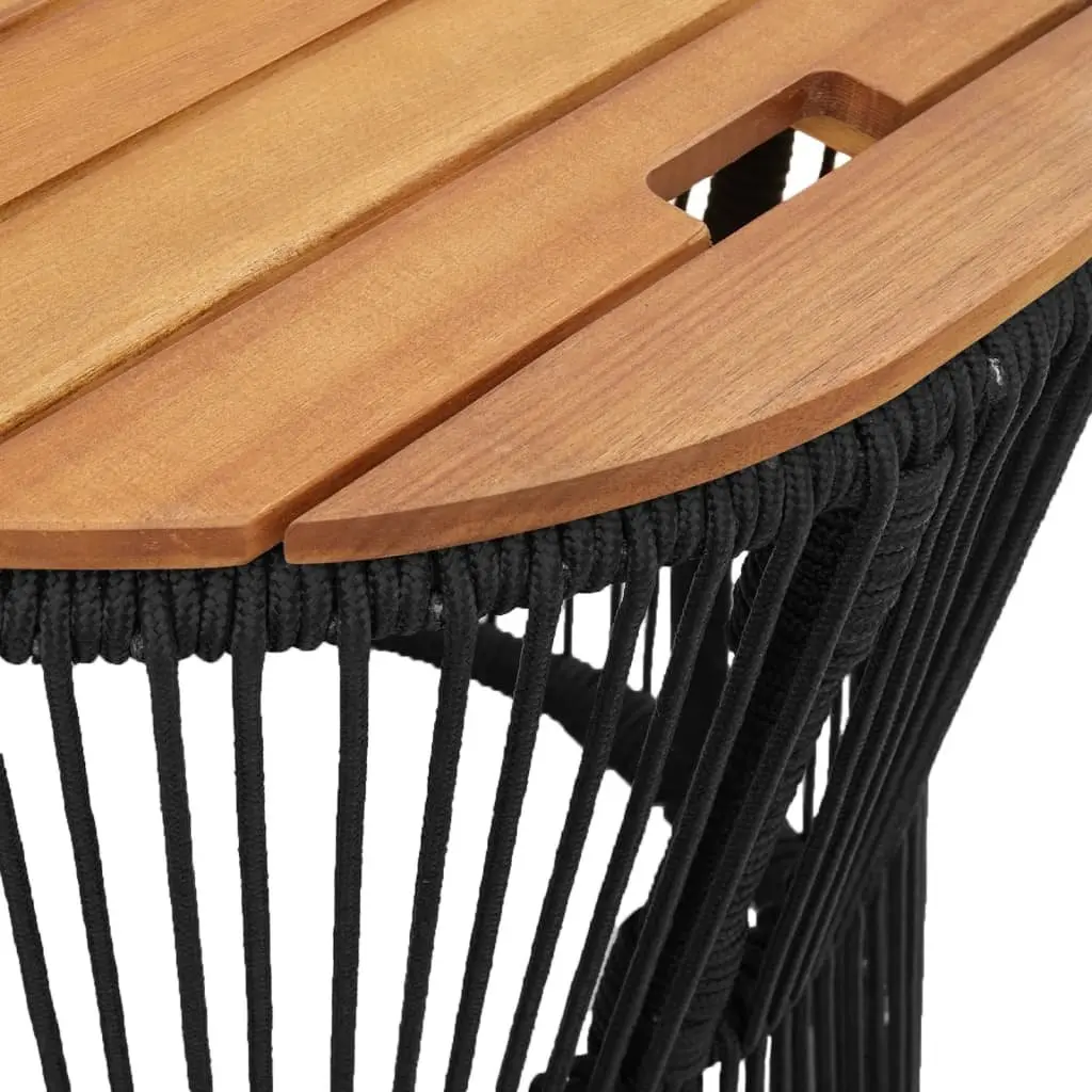 Garden Side Tables Outdoor Use 2 Piece Black Poly Rattan Acacia Wood Top