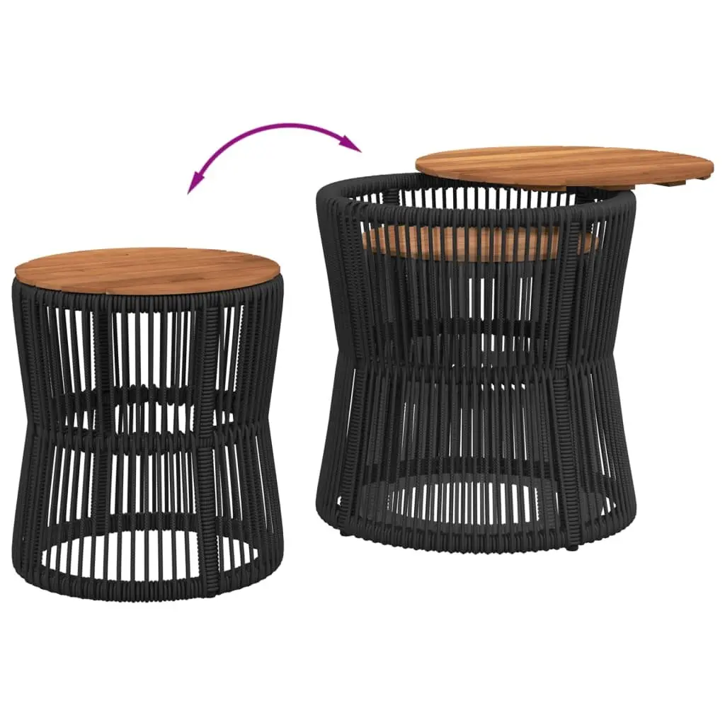 Garden Side Tables Outdoor Use 2 Piece Black Poly Rattan Acacia Wood Top