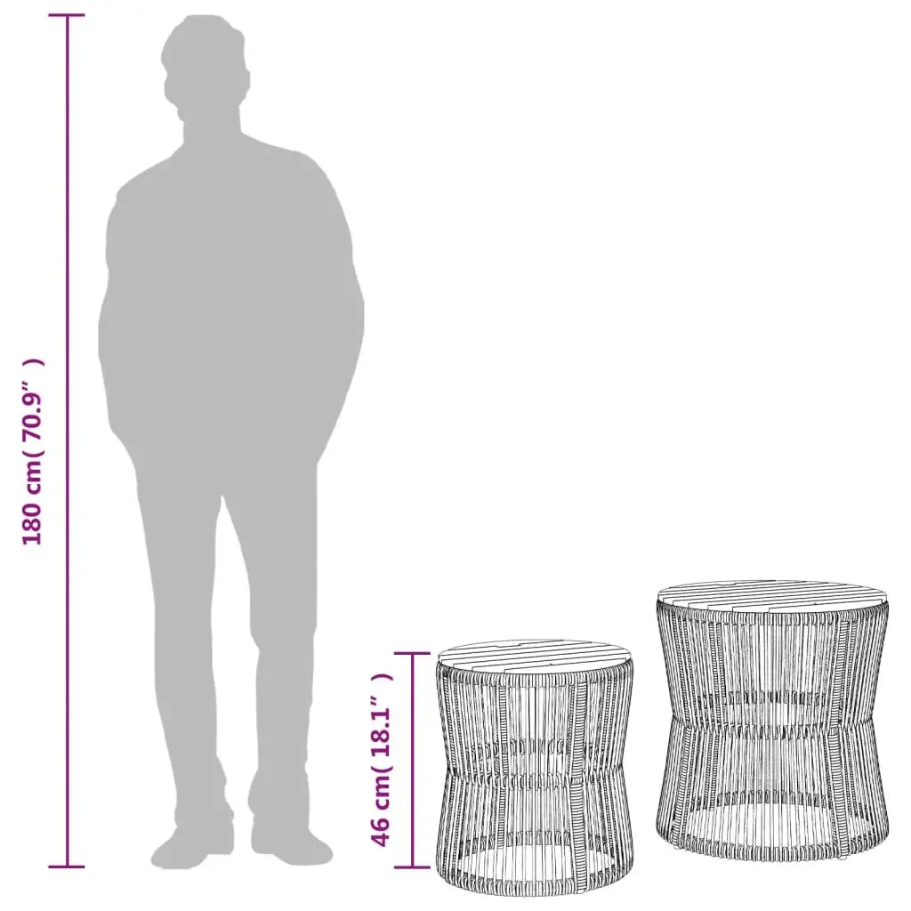 Garden Side Tables Outdoor Use 2 Piece Black Poly Rattan Acacia Wood Top