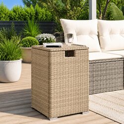 Outdoor Propane Tank Cover Side Table Beige Poly Rattan Garden Furniture Storage