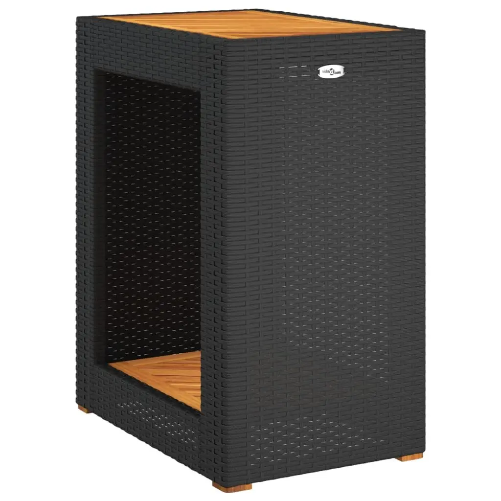 Garden Side Table Poly Rattan Frame Wooden Top Outdoor Patio Furniture Black