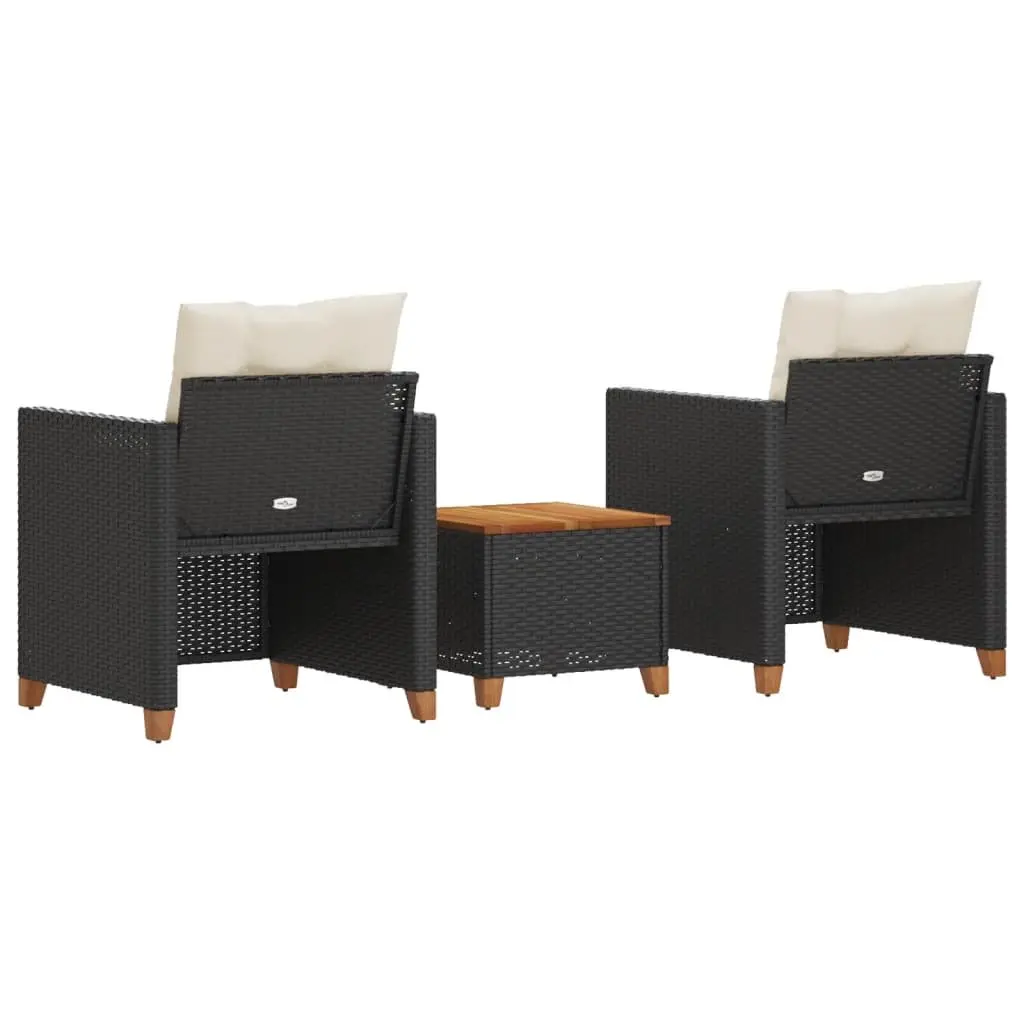 Bistro Set Outdoor Garden Furniture 3 Piece Black Poly Rattan Cushioned Chairs