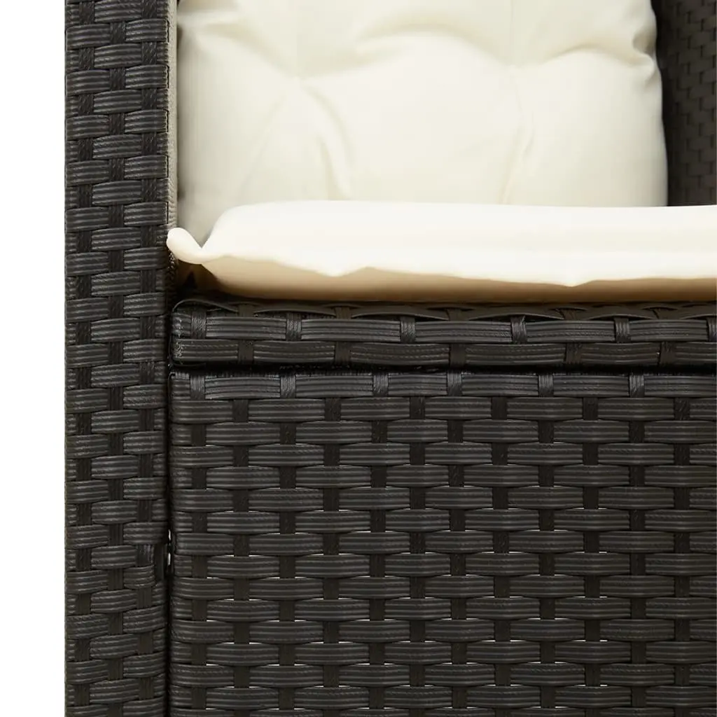 Bistro Set Outdoor Garden Furniture 3 Piece Black Poly Rattan Cushioned Chairs