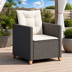 Garden Chair with Cushions Black Poly Rattan Outdoor Seating Furniture Patio