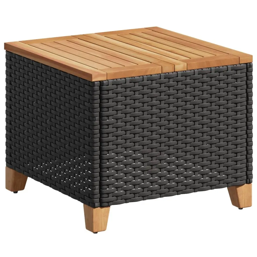 Garden Table Outdoor Patio 45x45x37cm PE Rattan Acacia Wood Top