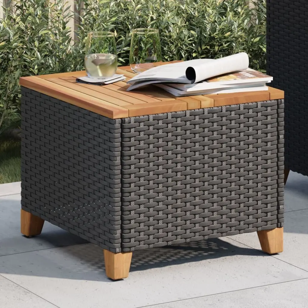 Garden Table Outdoor Patio 45x45x37cm PE Rattan Acacia Wood Top